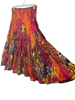 Soft Surroundings XS Boho Crinkle Pleated Bold Colorful Print Boho Peasant Skirt